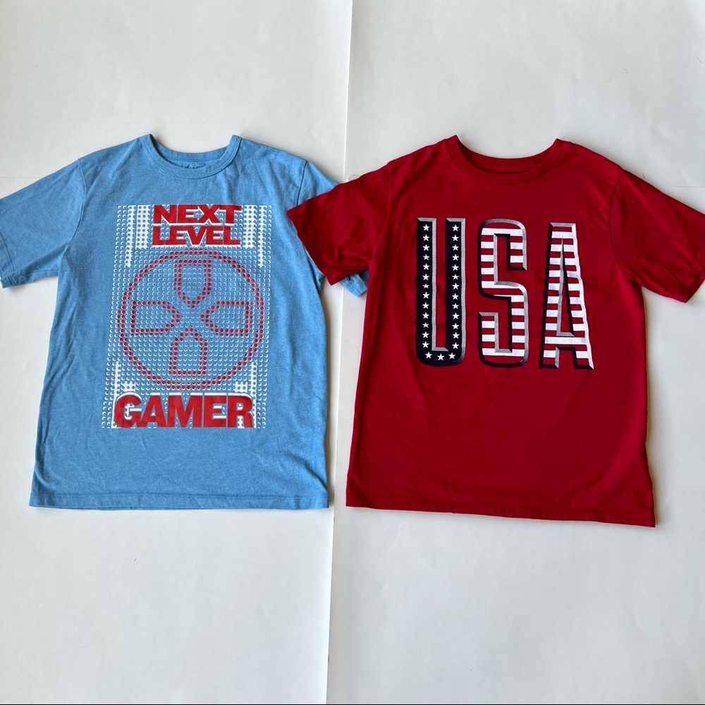 The Children's Place Medium 7/8 Blue Next Level Gamer Red USA Patriotic Shirt